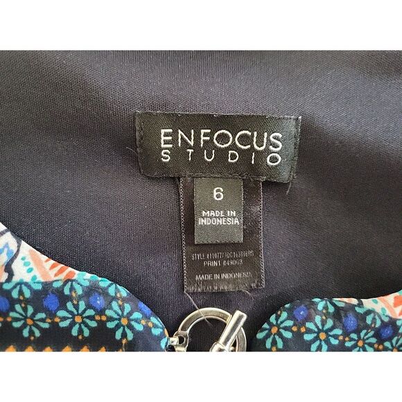 En Focus Studio Womens Dress Size 6 all over pattern blue keyhole short sleeve - Picture 4 of 12